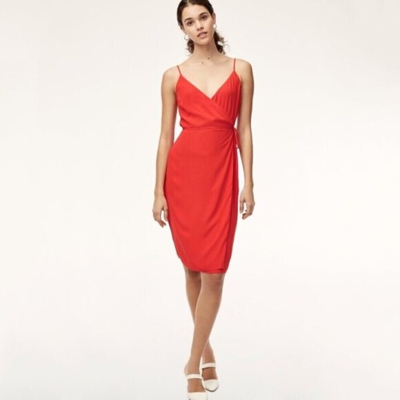 Aritzia Babaton Neval Wrap Midi Dress NWT Black Size Medium - Picture 8 of 8